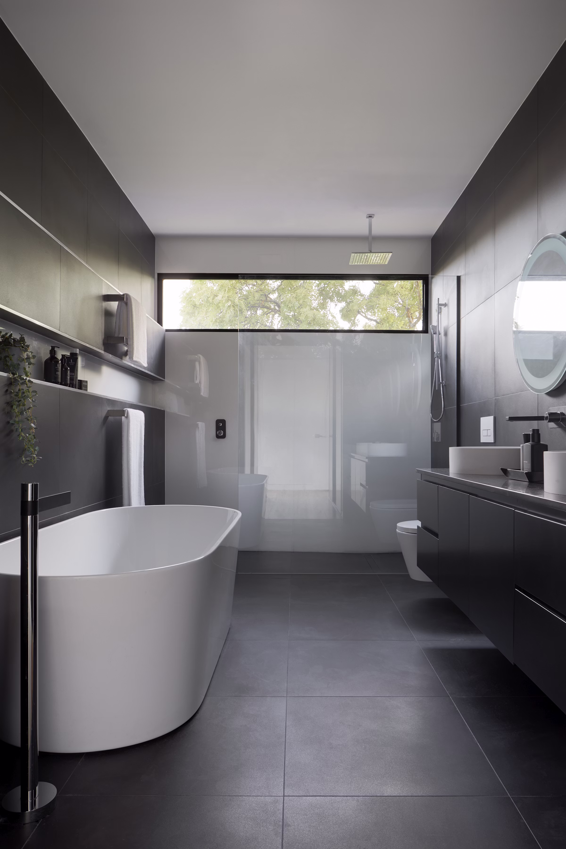 Renovated bathroom with walk-in shower